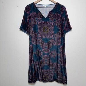 Sundance Women Silk Velvet Nomi Shift Dress Small P Teal Purple Floral Medallion